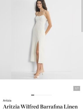 Wilfred White Linen Slip Midi Dress with Side Slit